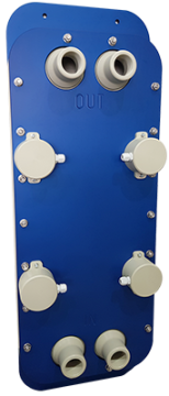Produktbild BDD-Zelle 1320, blau weiß verschraubtes Kunststoffgehäuse mit je 2 Durchfluss Ein- und Ausgänge